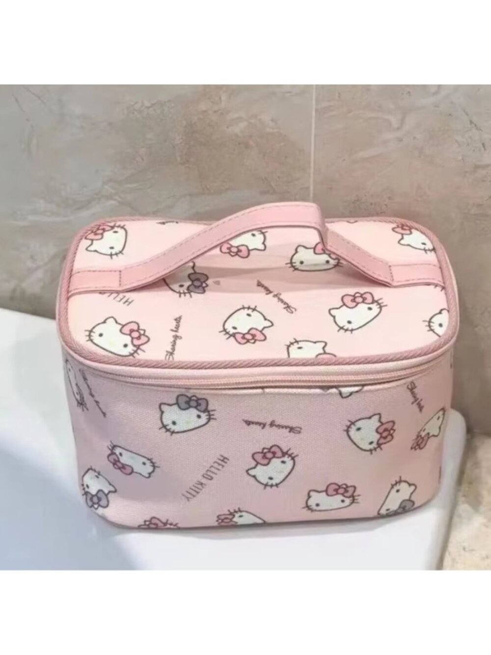 Hello Kitty Pink Makeup Bag Cosmetic Organizer Travel Toiletry Case w/ Handle